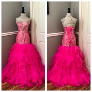 NEW TIFFANY DESIGNS SZ 4 NEON PINK CORSET BEADED ORGANZA FORMAL EVENING GOWN